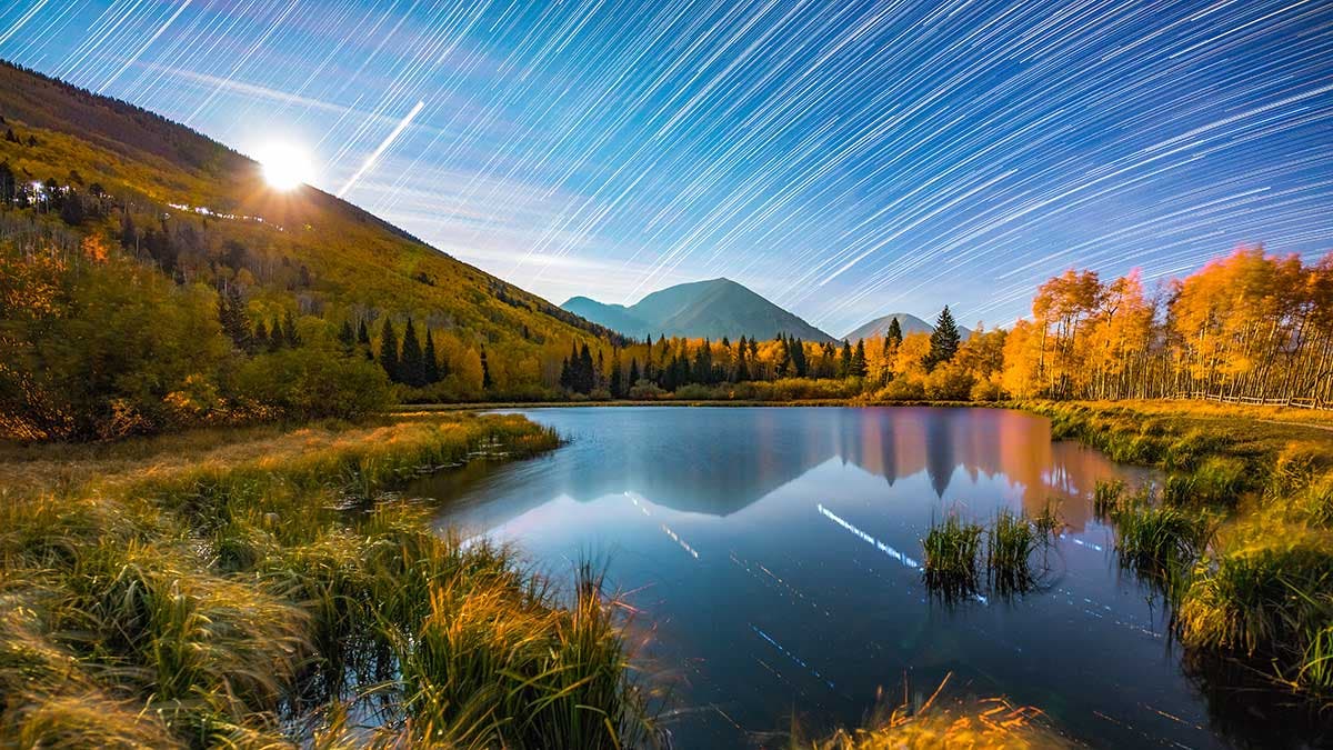 Moonrise shot with star trails