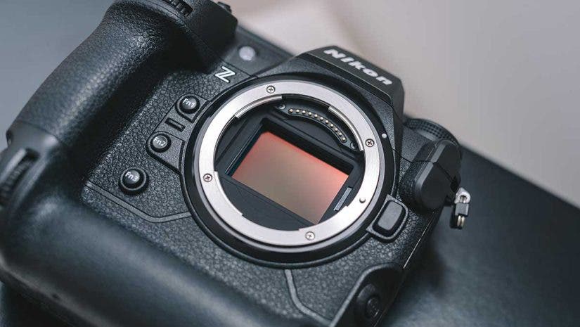 KAUNAS, LITHUANIA - OCTOBER 23, 2022: Closupe view of NIkon Z9 flagship full-frame mirrorless camera sensor. Nikon Corporation is a Japanese multinational corporation headquartered in Tokyo, Japan