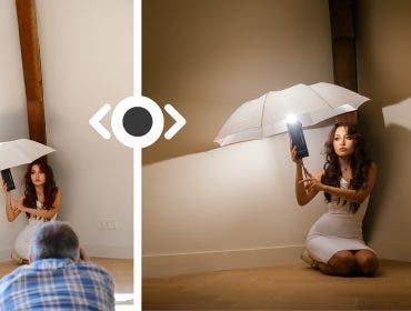 Image of the behind the scenes feature by Cristina Santelises vs the final image taken by Gavin Hoey