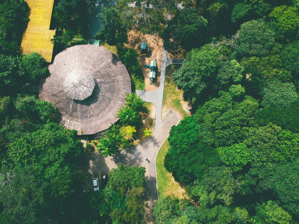 real estate drone photography conducted in a public space