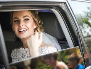 Bride in car