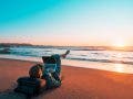 Laptop of digital Nomad on the beach