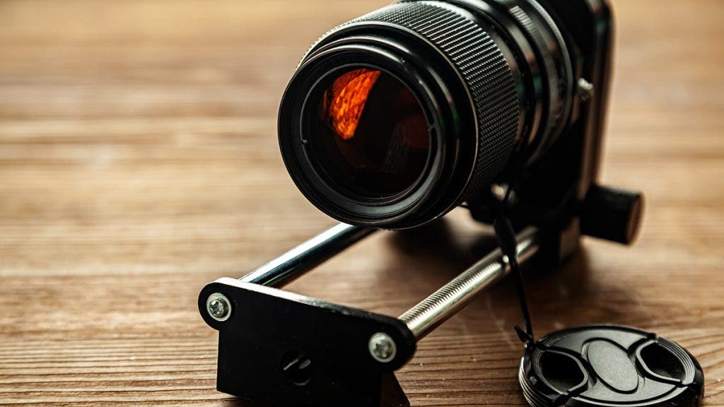 The lens on a macro focusing rail