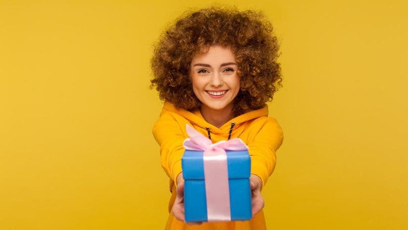 Woman giving fun gifts