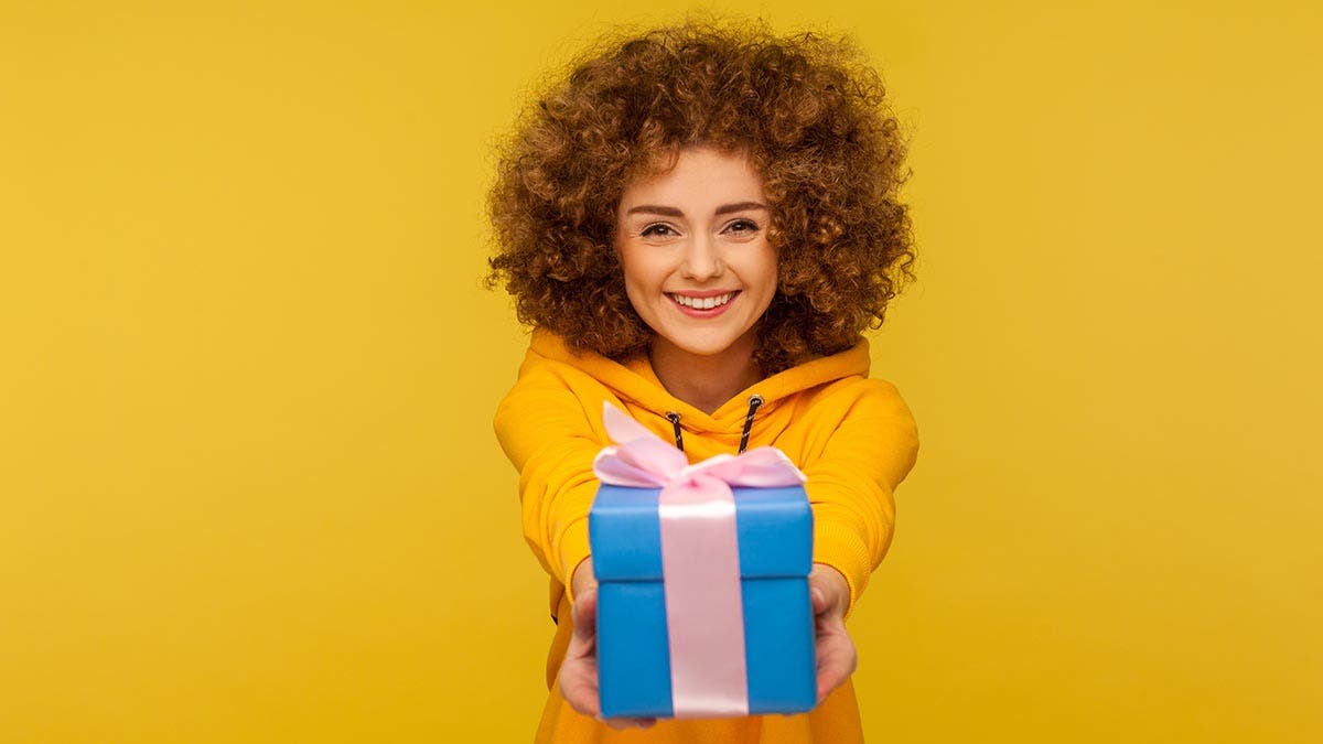 Woman giving fun gifts