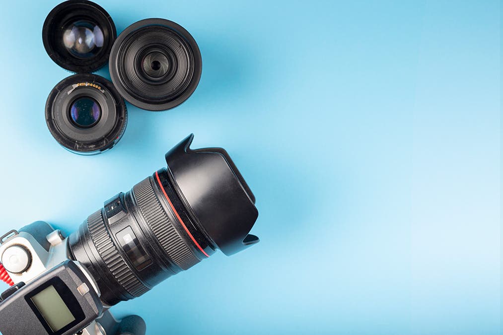 A photo of a camera with lenses