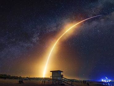 a photo of the Falcon Heavy SpaceX rocket launch, Picturesque Night Adventures example