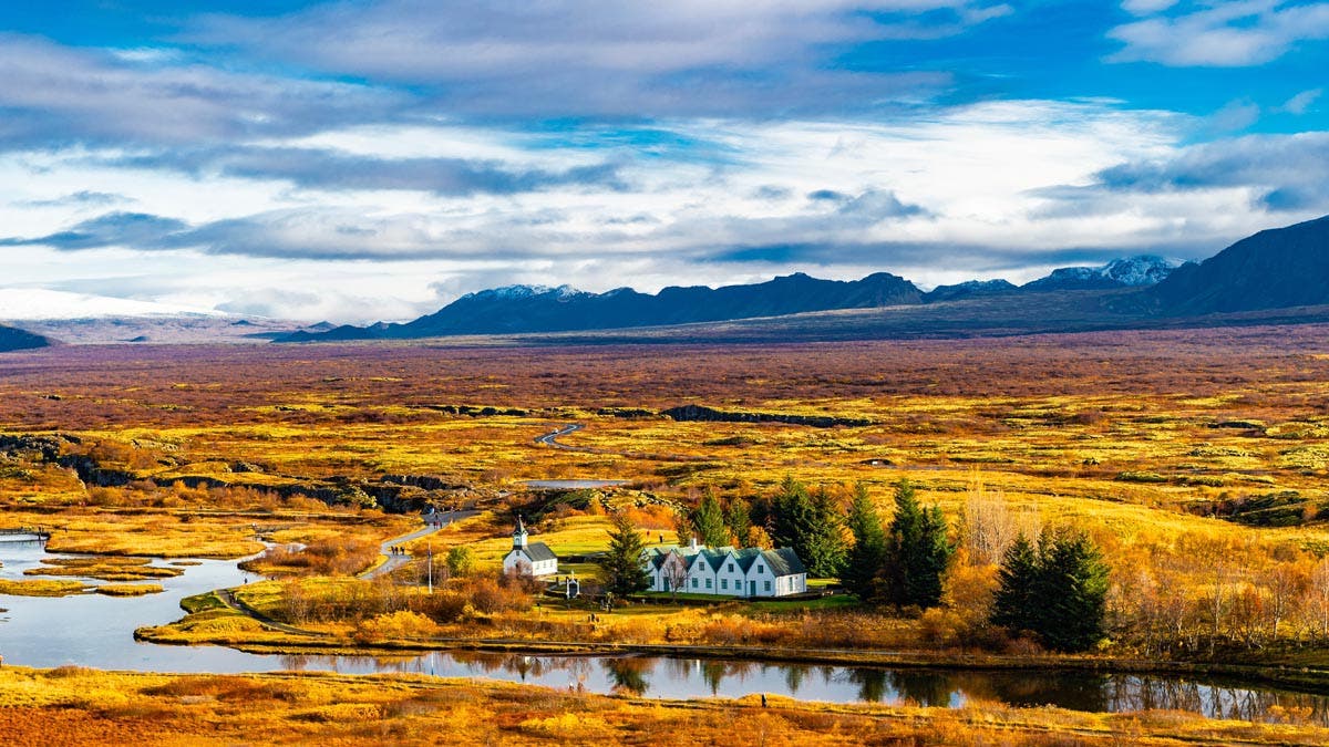Thingvellir national park in Iceland. Iceland fall nature landscape. Thingvellir nature. Thingvellir park river. River in fall Iceland. Autumn landscape. Thingvellir autumn landscape. - best lens for landscape photography