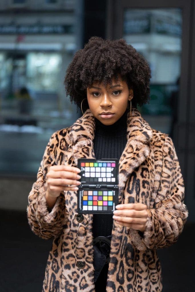 Model with color checker (Photo by Tony Gale)