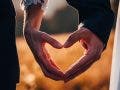 Hands of man and woman in shape of heart, wedding, valentine, love photo