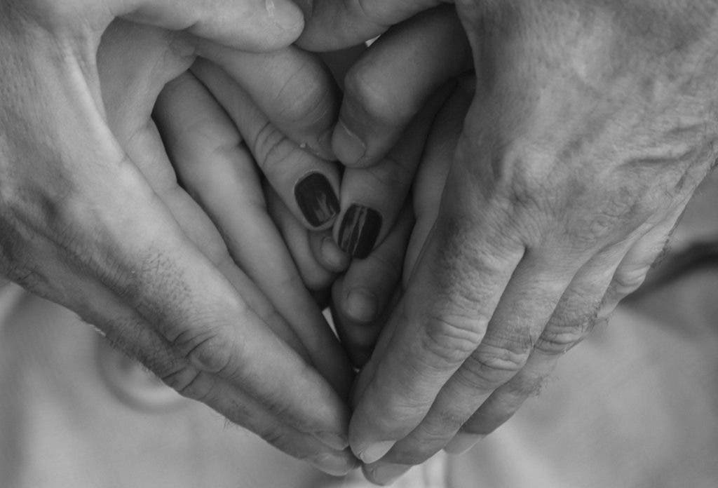A close-up of the family's hands