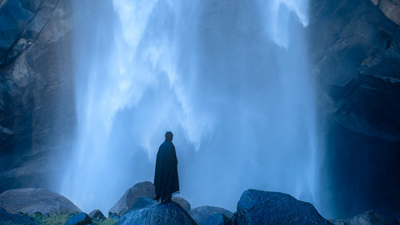 Silent Whispers: A man stands before "Khamosh Waterfall" in northern Pakistan (it translates to Silent Waterfall).