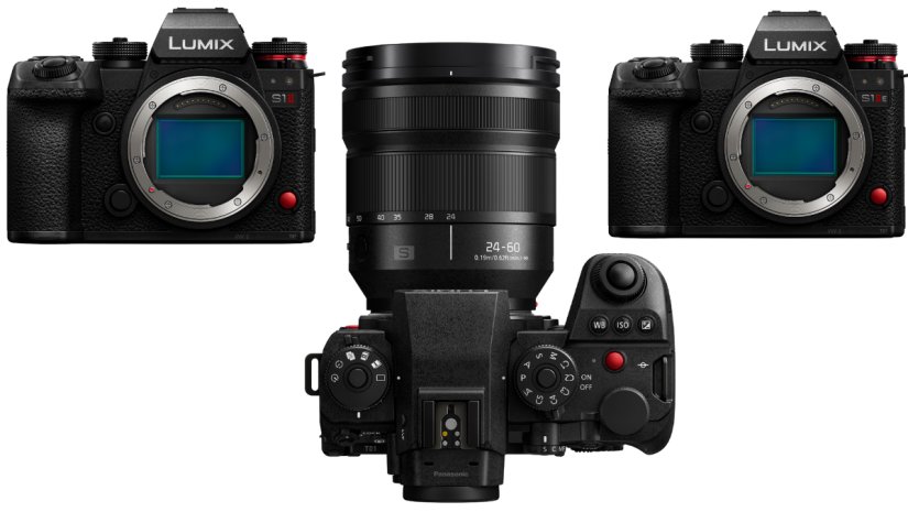Image of Panasonic LUMIX S11, S11E, and 24-60 lens on white
