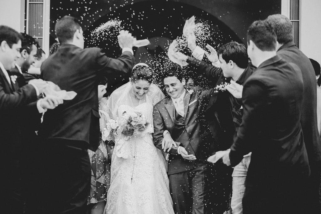 a black and out white wedding photo