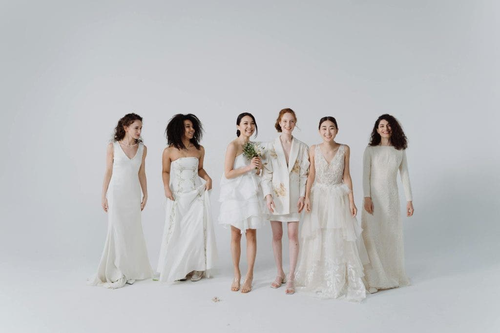 inclusive wedding photography shoot of different woman wearing different wedding gowns
