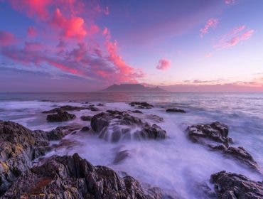 The iconic view of Table Mountain from Blouberstrand in Cape Town