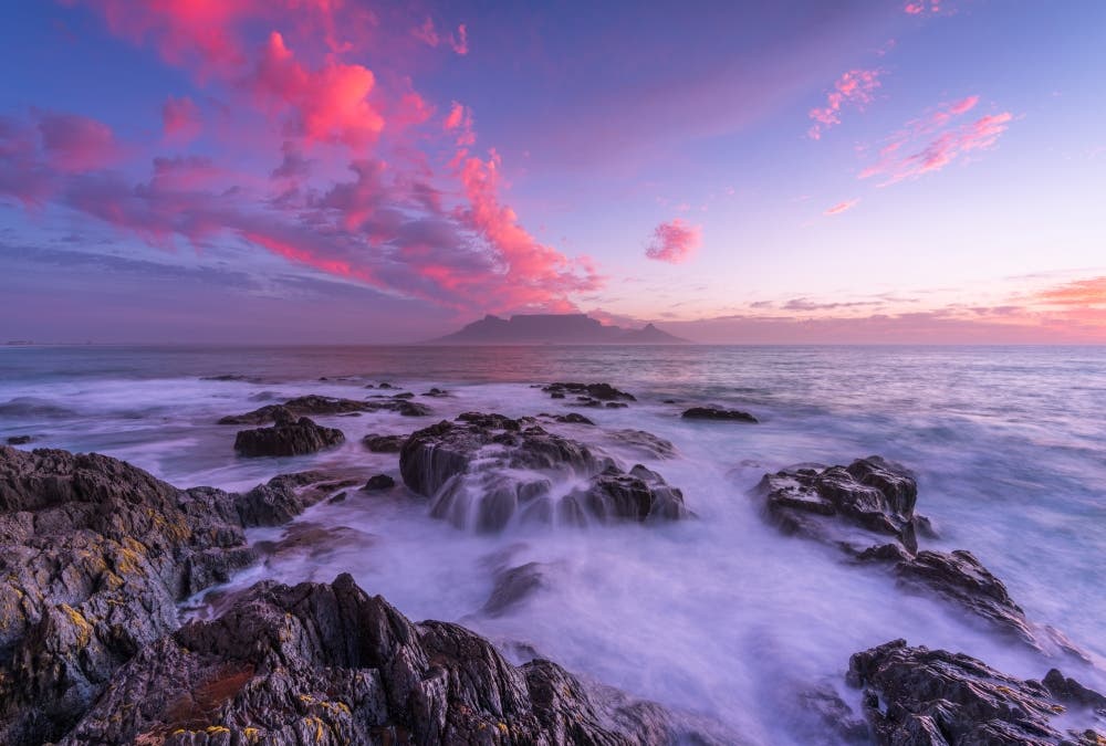 The iconic view of Table Mountain from Blouberstrand in Cape Town