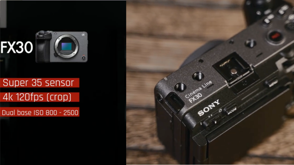 Cinematographer Samuel Bouret discusses the differences between the Sony FX3, Sony FX30, and Sony FX30 in this article and accompanying video. This image shows the FX30 and key specifications