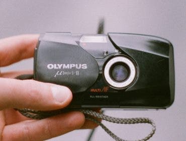 A close up of a well used point-and-shoot