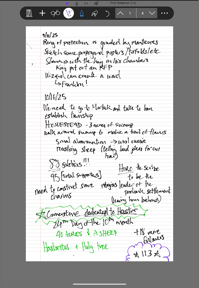 D&D notes on INKredible on Wacom Movink Pad