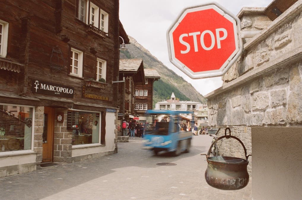 street with a glaring stop sign