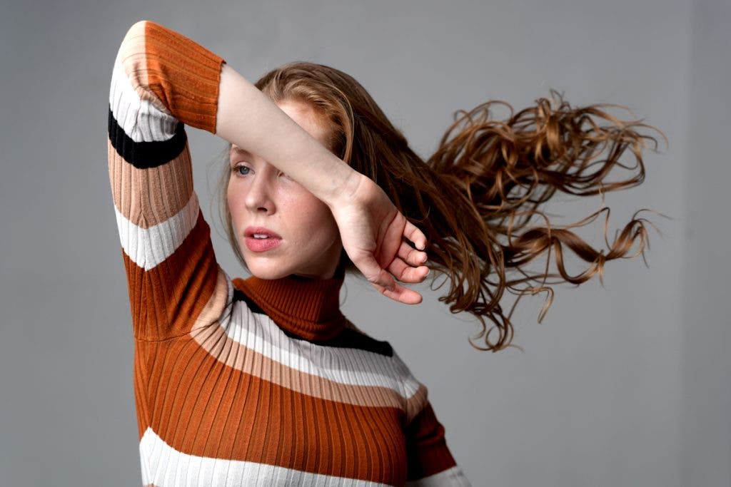 Even with her arm blocking her eyes, the Sony A7 V captured a sharp image in eye detection (human, of course). Photo of Marisa Roper by Daniel Norton