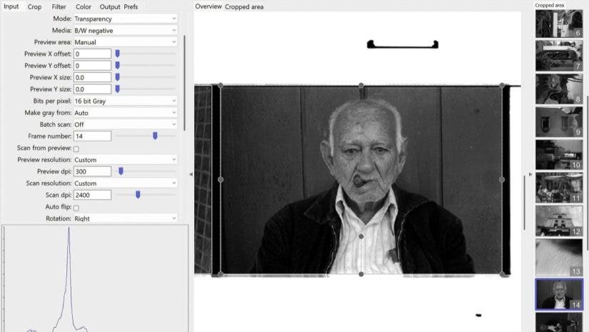 Film image scanned - man with a cigar - Editign in VueScan