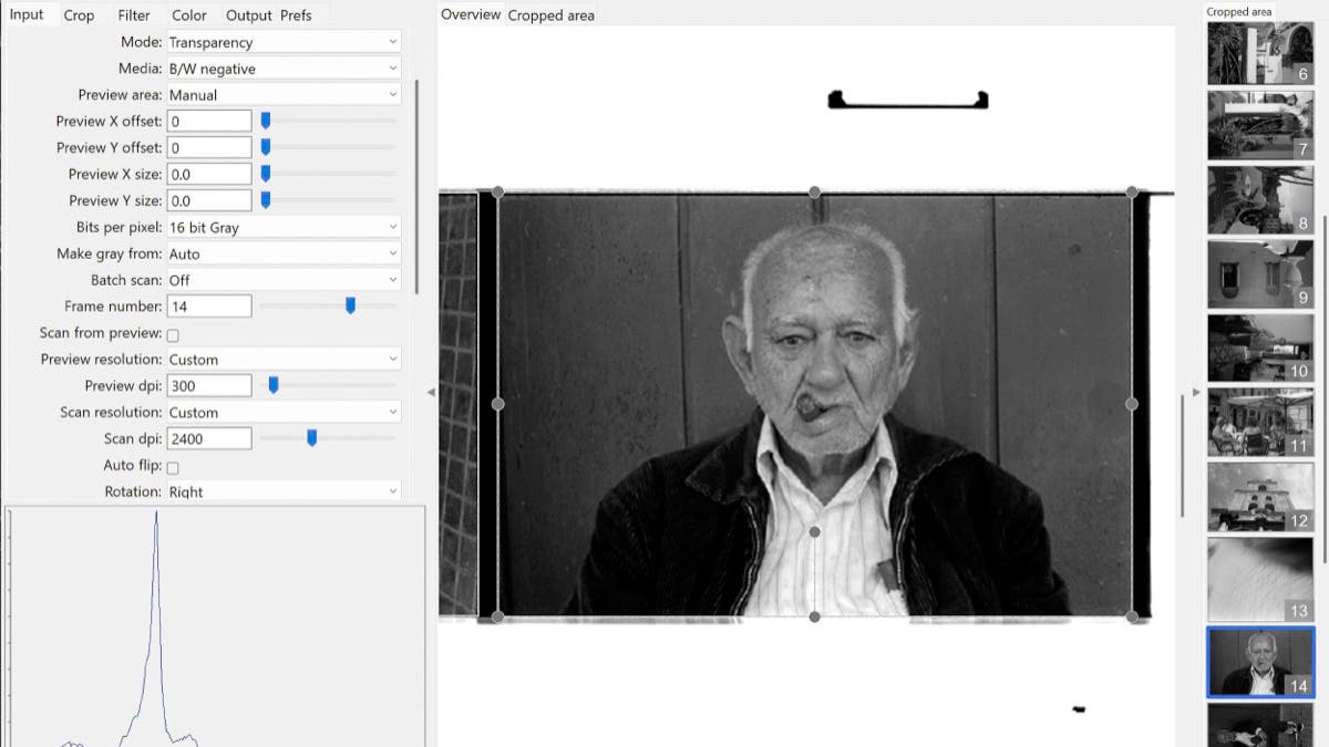 Film image scanned - man with a cigar - Editign in VueScan