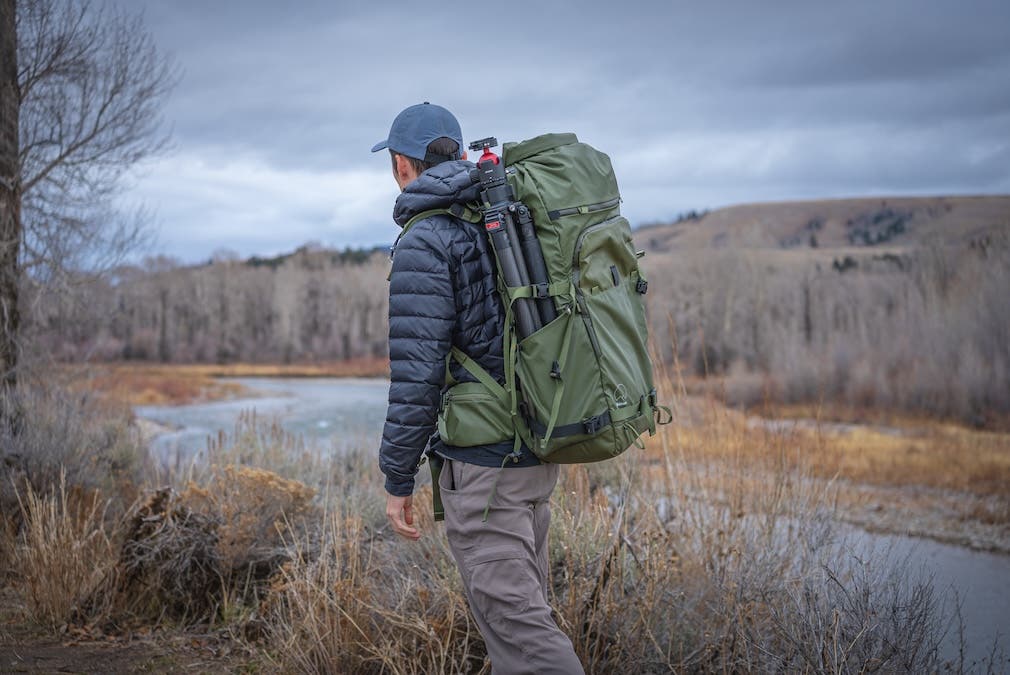 The tripod fit perfectly inside the water bottle pouch of my 70L camera backpack, making it easy to hike with or carry to different locations.