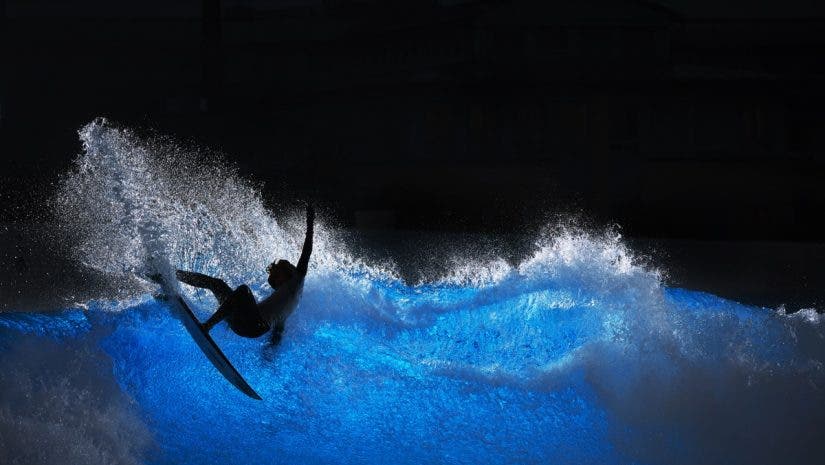 HALLBERGMOOS, GERMANY - OCTOBER 07: Aelan Vaast of French Polynesia performs a layback hack during a private surf training sessio at 02 Surftown MUC on October 07, 2025 in Hallbergmoos, Germany. Seven surfers from France and French Polynesia traveled to Munich for some intensive surf training sessions at Surftown MUC. The wave pool can provide a variety of different waves from a point break or A frame to a fast hollow wave with air sections allowing for a huge variety of surfing conditions. (Photo by Adam Pretty/Getty Images)