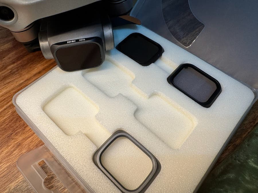 Caption: ND filters kit for drones, an essential component of a drone kit.