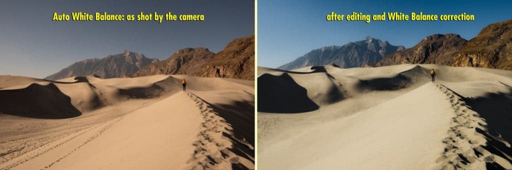 The left image is the original, captured by the camera using AWB. The image on the right reflects the final post-processed result, adjusted to match my recollection of the scene.