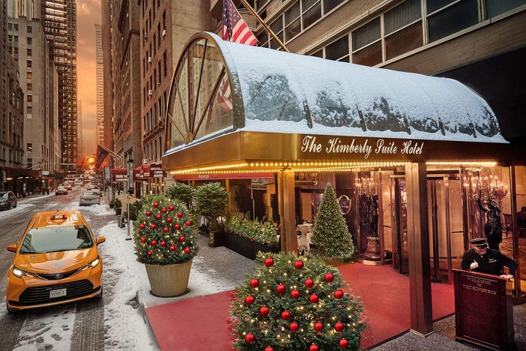 Some snow added to the hotel marquee. Photo by Paul Gelsobello