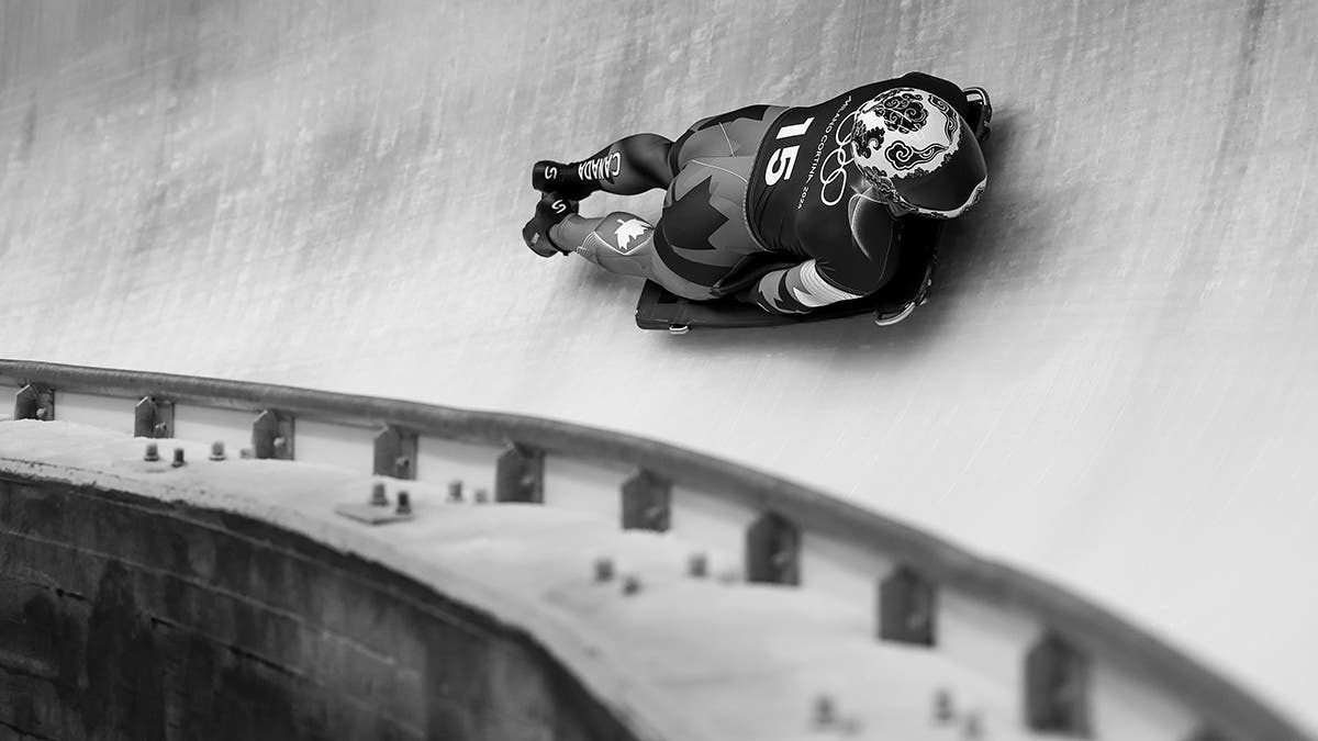 Josip Brusic of Team Canada participates during Skeleton Men's Singles training on day three of the Milano Cortina 2026 Winter Olympic games at Cortina Sliding Centre on February 09, 2026, in Cortina d'Ampezzo, Italy.