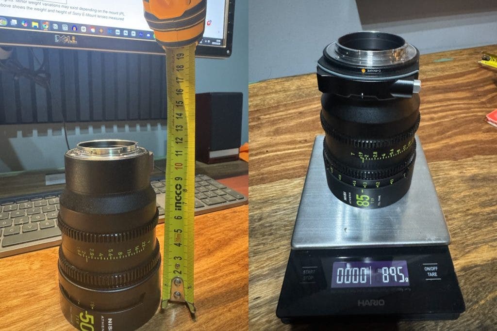 ATHENA PRIME Lenses for Sony e-Mount: Weight and height as measured in the studio