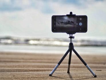 tabletop tripod at a beach
