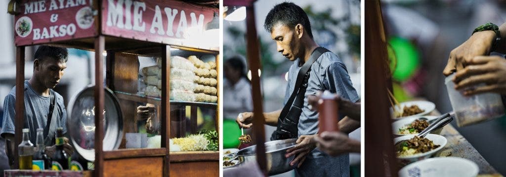 a series of shots of a street vendor