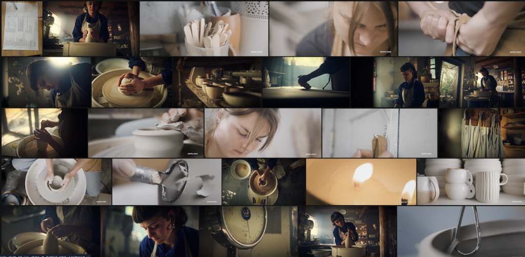 A mood board for the ceramic shoot visually conveyed the film's desired style and tone and also helped develop the storyline.  