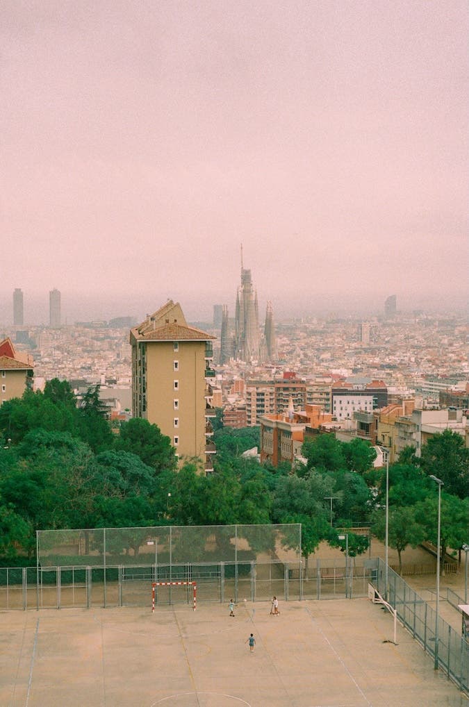 court surrounded by buildings in Barcelona