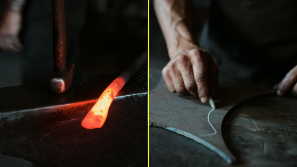 The hammer and the anvil, and the hand and chalk