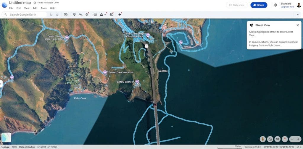 Screenshot from Google Earth showing the Golden Gate Bridge area in San Francisco