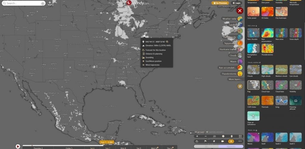 Screenshot of Windy.com fog forecast screen