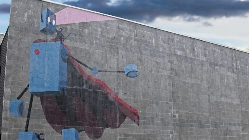 John Lytle Wilson’s aging robot with monkeys mural in Birmingham, Alabama, is a good metaphor for how AI was once seen as a hero and now has a fading reputation