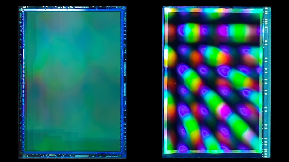 Photo comparison of CCD sensor (left) and CMOS sensor (right)