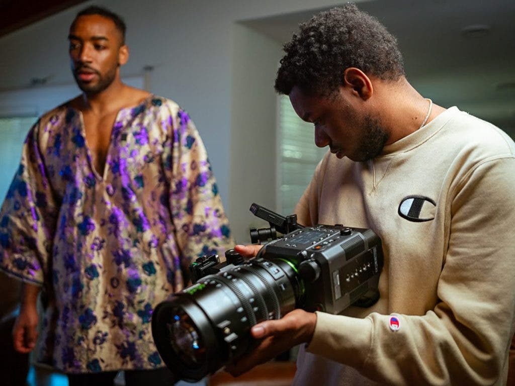 A behind-the-scenes look at director Michelangelo Corkrum filming vertically with the Fujifilm GFX Eterna 55 on the set of Mama's House.