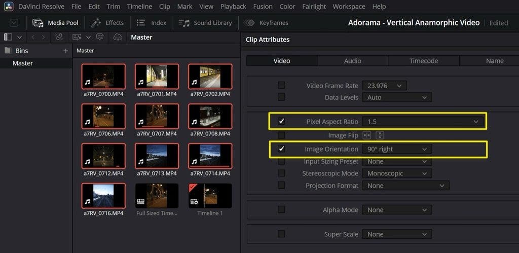 settings for Vertiscope in Da'Vinci Resolve