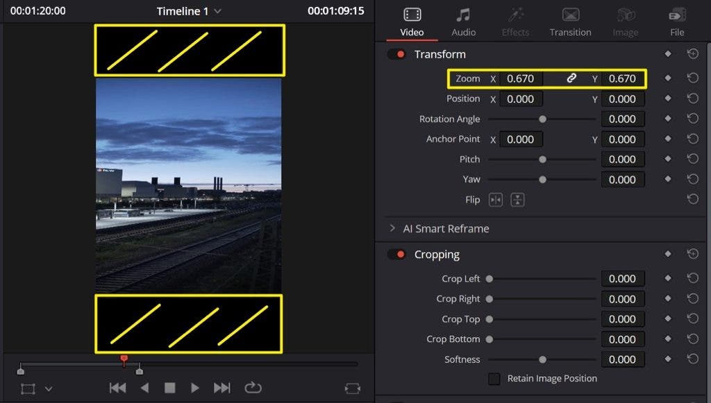Editing the x and y axes in DaVinci Resolve for the vertiscope technique