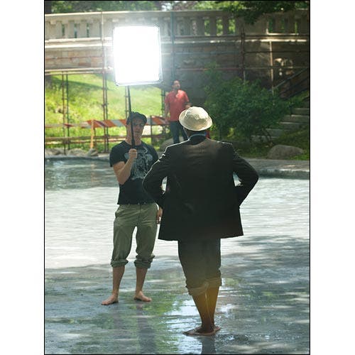 Shot from behind the subject