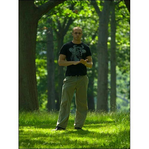 Man on mown path