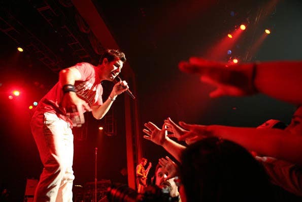 Vocalist with fans